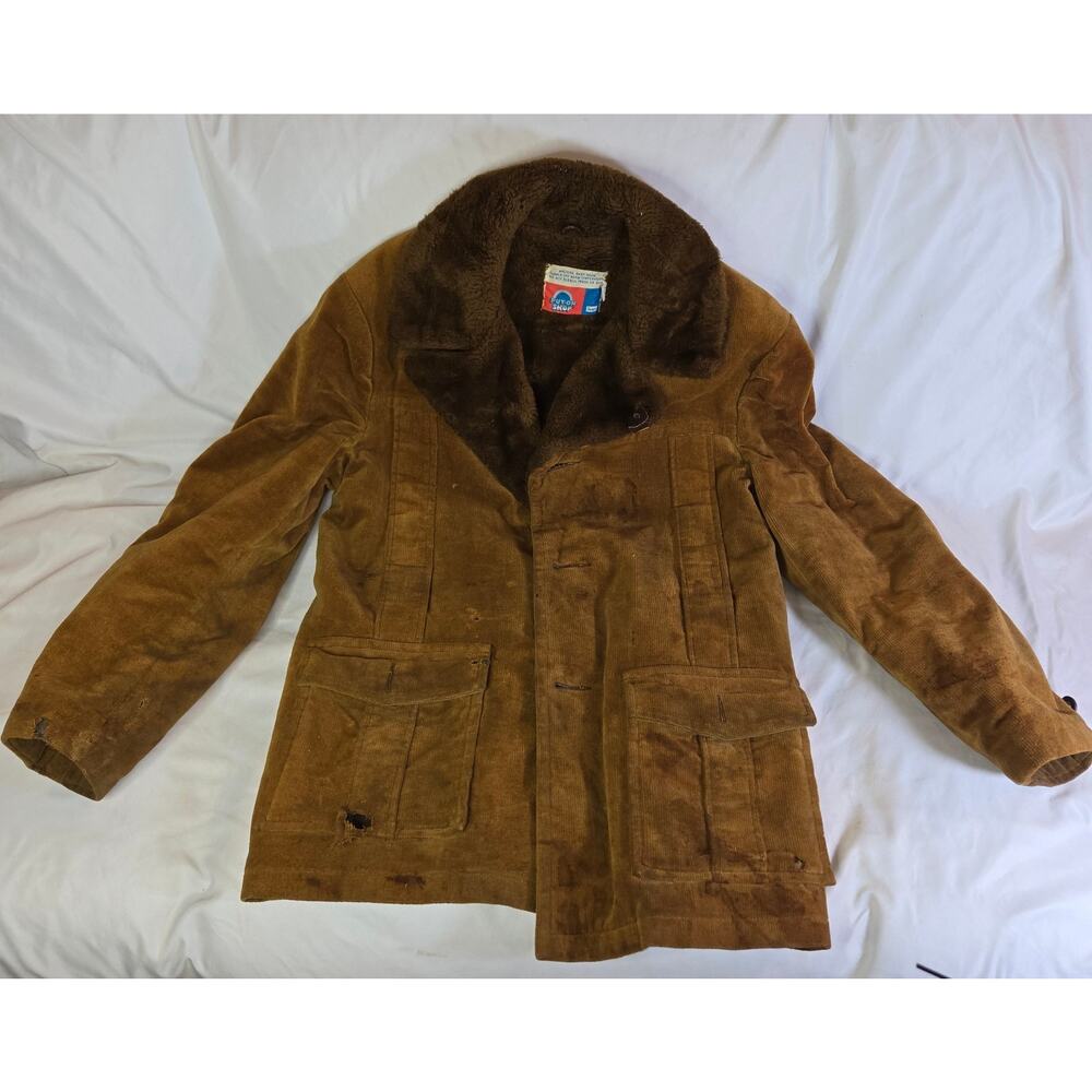 Vintage Distressed Corduroy Coat Put On Show Halloween Costume Prop Sz 22 Brown